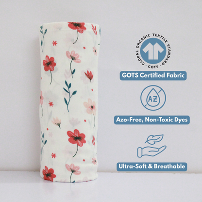 Blush Meadow Bloom 100% GOTS Certified | Double Layer | Muslin Swaddle (75 × 75 cm,Pack of 1)