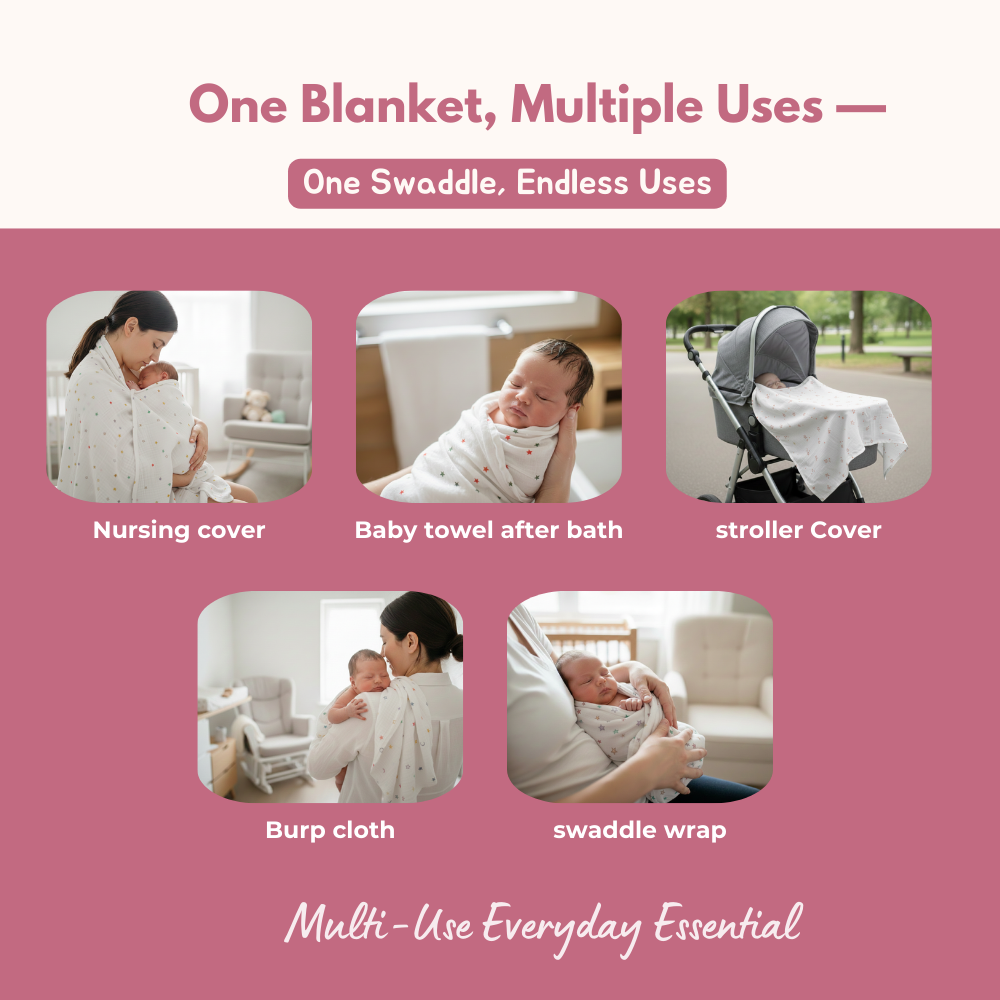 Muslin Swaddle Blanket for Newborn Baby (120 x 100 cm, Multicolour star , Pack of 1)