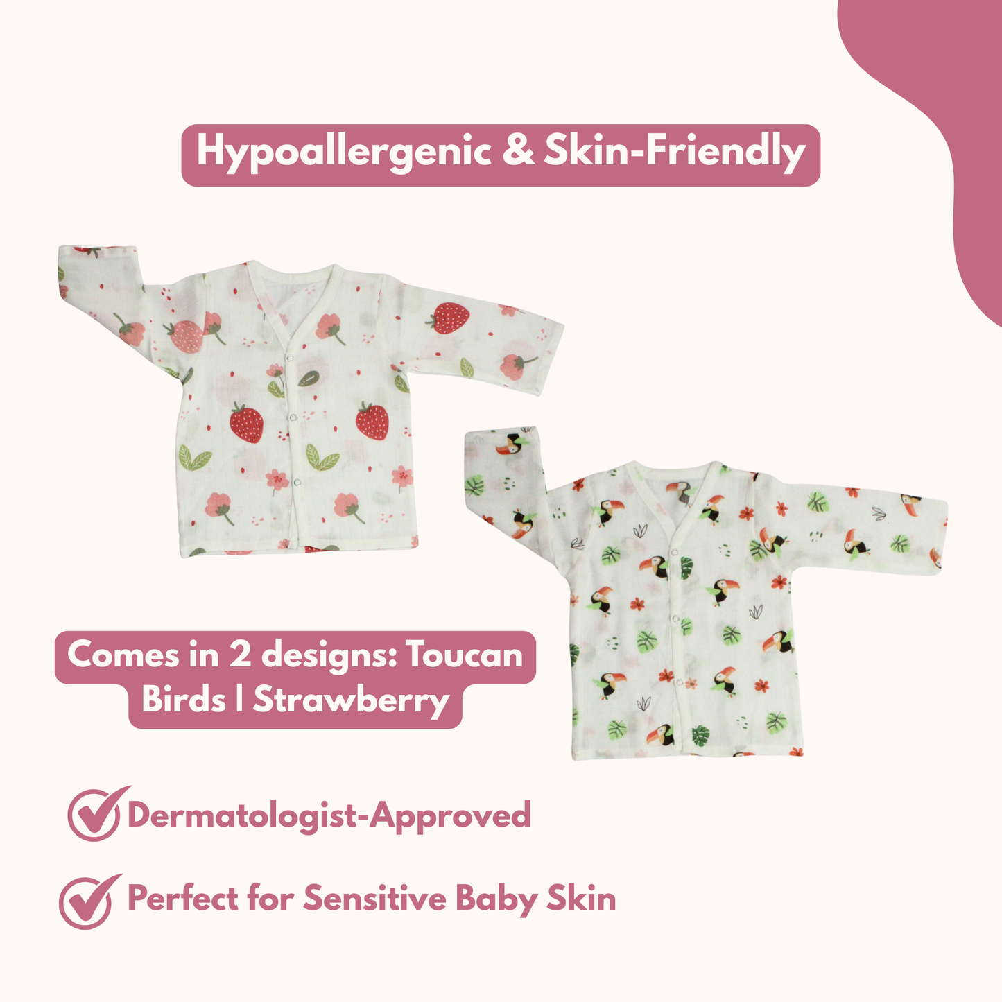 Organic Muslin Sleepsuit | Full Sleeve Top & Pant (Pack of 2, Strawberry & Toucan Bird Print)