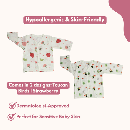 Organic Muslin Sleepsuit | Full Sleeve Top & Pant (Pack of 2, Strawberry & Toucan Bird Print)