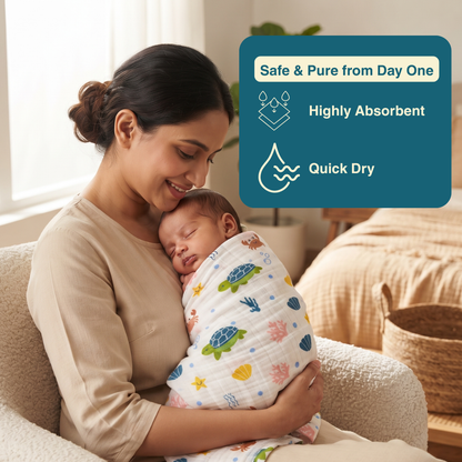 Ocean Friends 100% Organic Muslin Baby Bath Towel (100 × 70 cm)