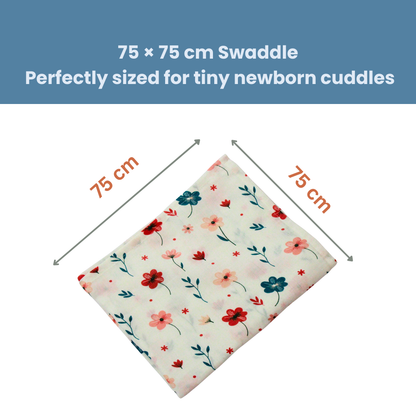 Rainbow & floral 100% GOTS Certified | Double Layer Muslin Swaddle (75 x 75 cm, Pack of 2)