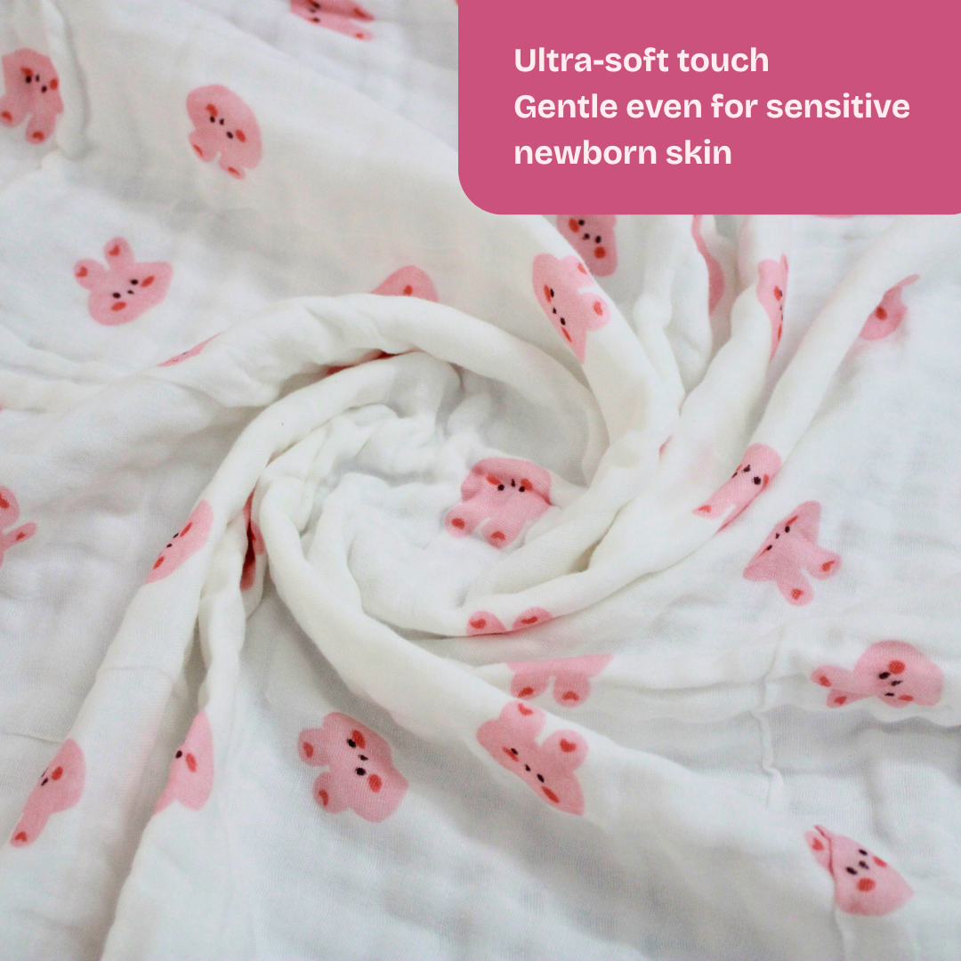 6 Layer Blush Bunny Print Muslin Baby Blanket 110x100 cm - Pack of 1
