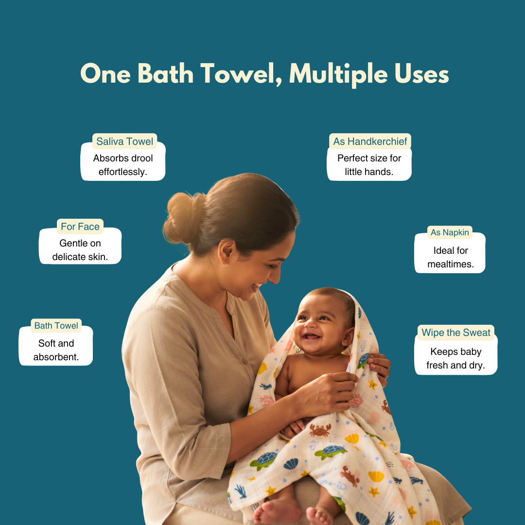 Ocean Friends 100% Organic Muslin Baby Bath Towel (100 × 70 cm)