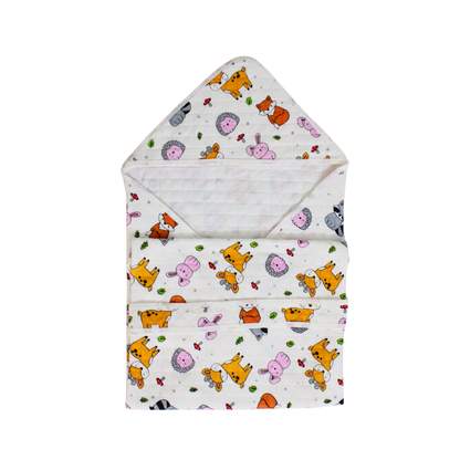 Fun animals Print – Muslin Quilted Hooded Blanket with Belt | 85 x 85 cm | Pack of 1