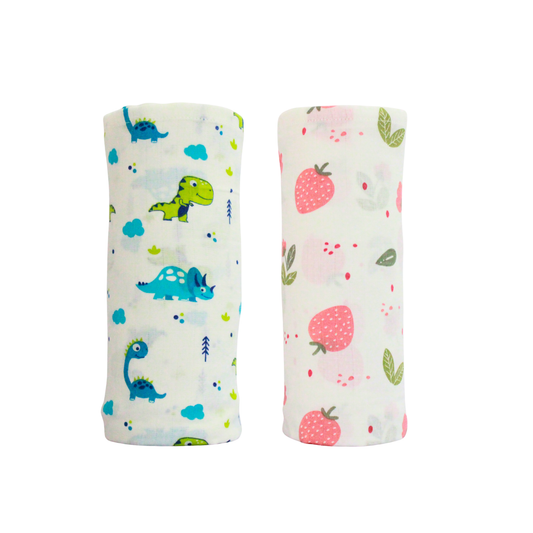 Dino & strawberry Dreamland 100% GOTS Certified | Double Layer Muslin Swaddle (120 × 100 cm)