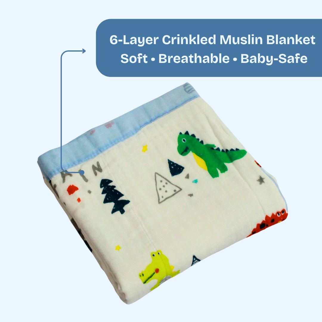6 Layer Dino Adventure Print Baby Blanket 110x100 cm - Pack of 1