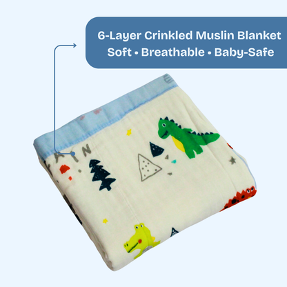 6 Layer Dino Adventure Print Baby Blanket 110x100 cm - Pack of 1