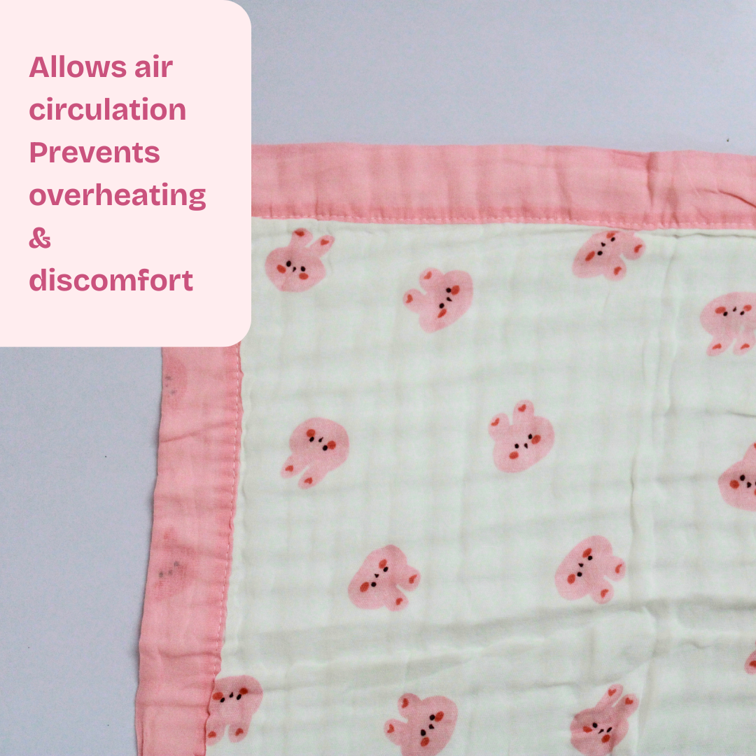 6 Layer Blush Bunny Print Muslin Baby Blanket 110x100 cm - Pack of 1