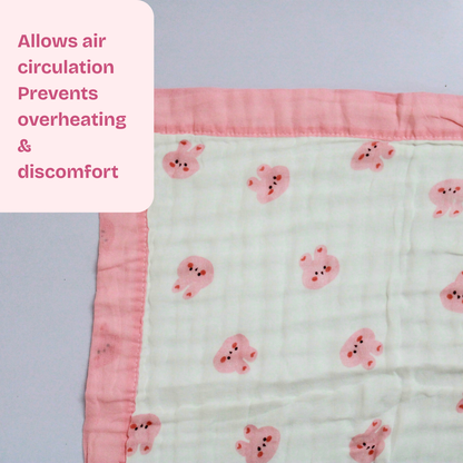 6 Layer Blush Bunny Print Muslin Baby Blanket 110x100 cm - Pack of 1
