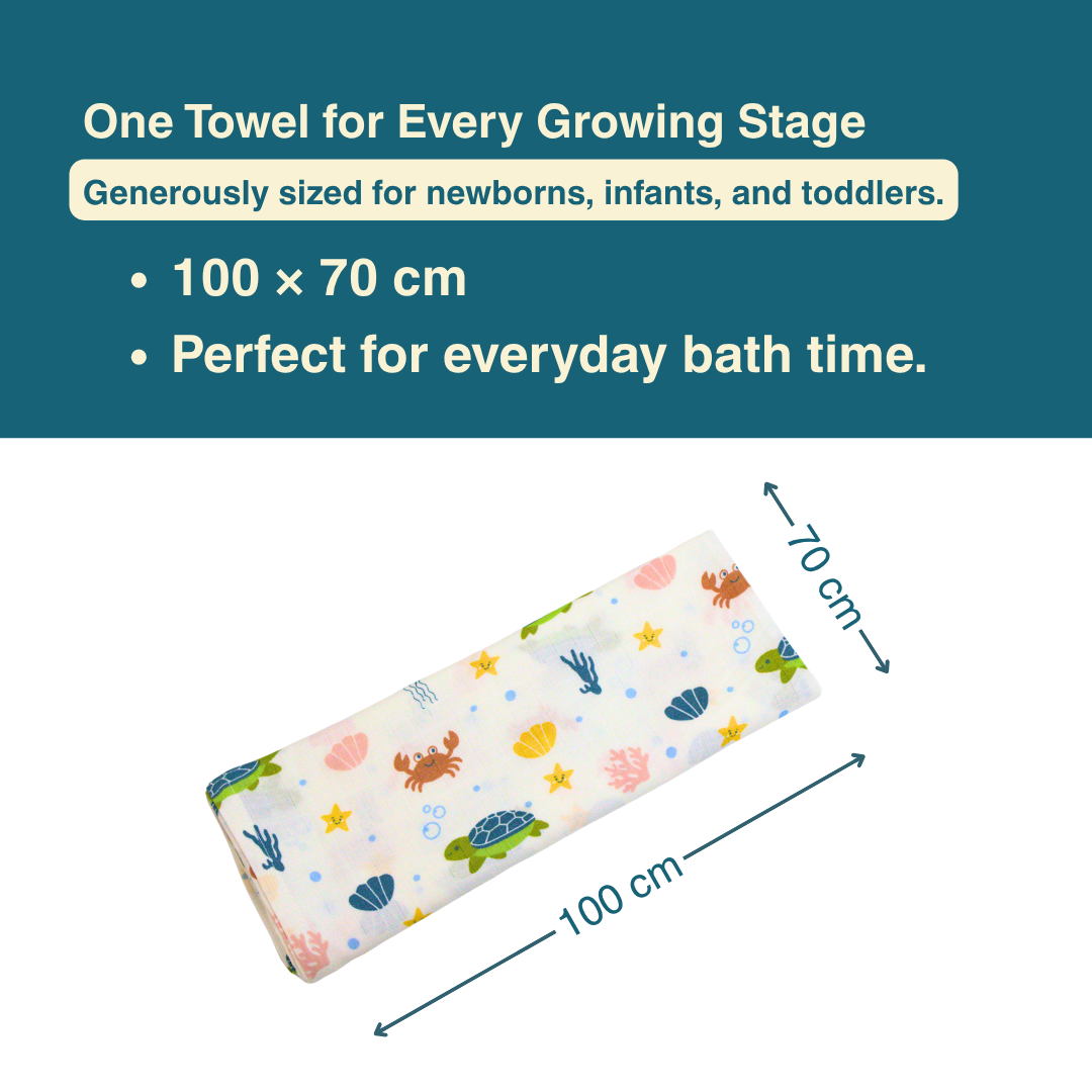 Ocean Friends 100% Organic Muslin Baby Bath Towel (100 × 70 cm)