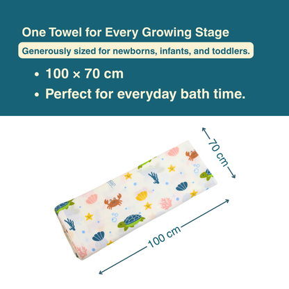 Ocean Friends 100% Organic Muslin Baby Bath Towel (100 × 70 cm)