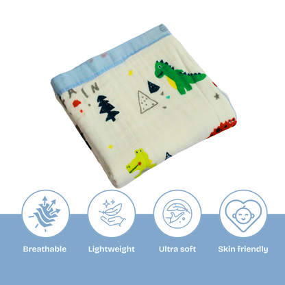 6 Layer Dino Adventure Print Baby Blanket 110x100 cm - Pack of 1