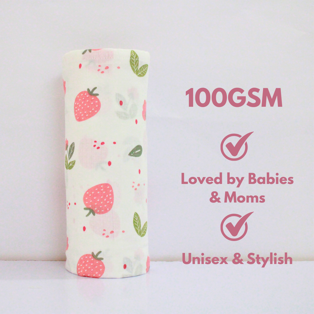 Dino & strawberry Dreamland 100% GOTS Certified | Double Layer Muslin Swaddle (75 x 75 cm, Pack of 2)