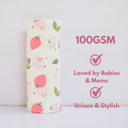 Dino & strawberry Dreamland 100% GOTS Certified | Double Layer Muslin Swaddle (75 x 75 cm, Pack of 2)