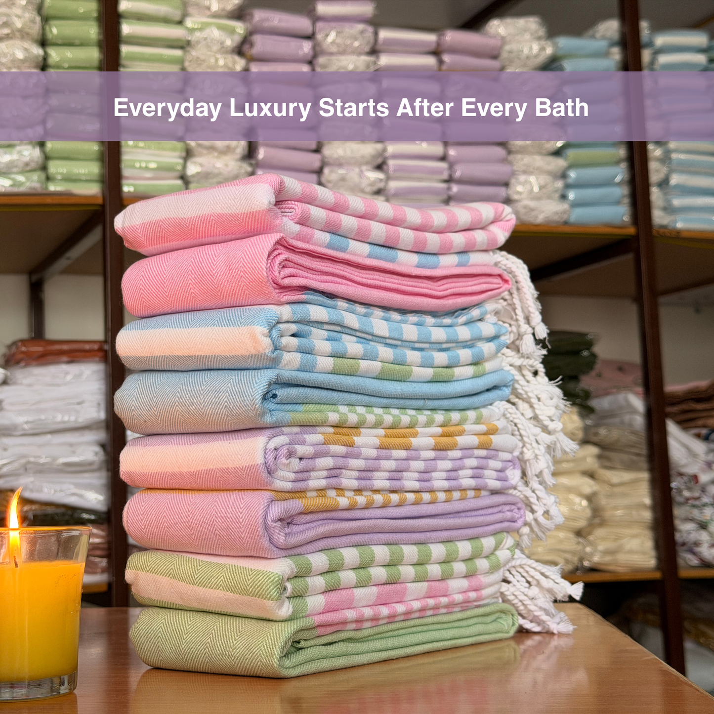 Premium Cotton Bath Towel 150 x 75 cm | Pack of 1 (Lavender with Mustard Striped Border)