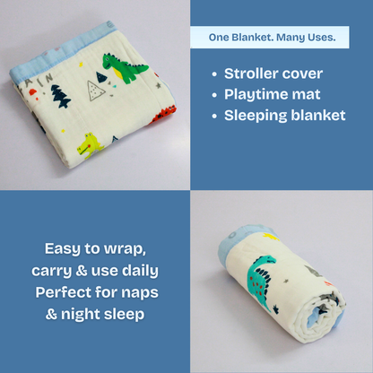 6 Layer Dino Adventure Print Baby Blanket 110x100 cm - Pack of 1