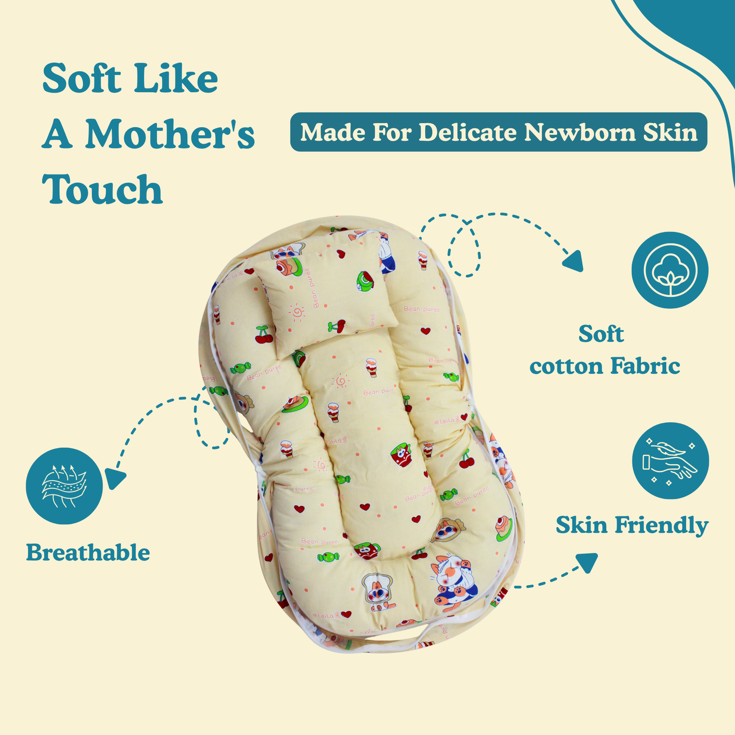 Teddy Dreams Premium Cotton Baby Bedding Set with 360° Mosquito Net | (75 × 45 cm)