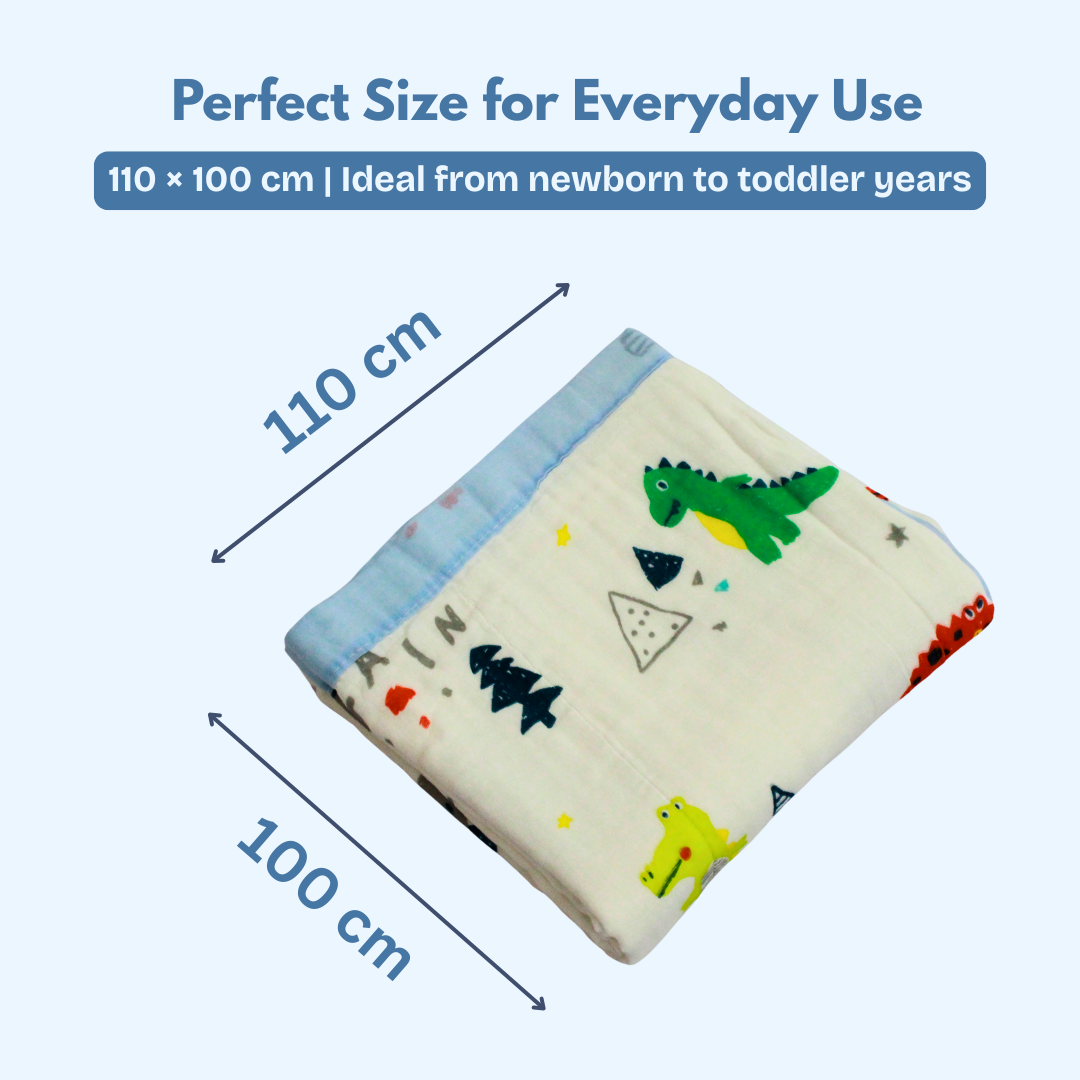 6 Layer Dino Adventure Print Baby Blanket 110x100 cm - Pack of 1