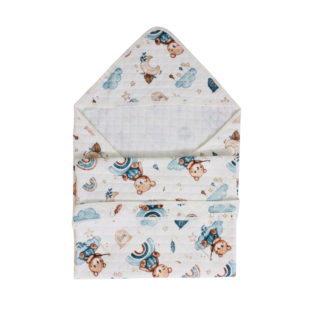 Little Sailor Print – Muslin Quilted Hooded Blanket with Belt | 85 x 85 cm | Pack of 1