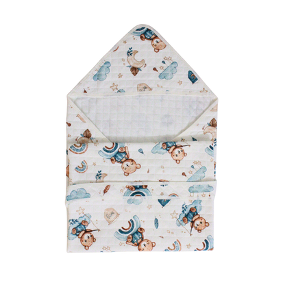 Little Sailor Print – Muslin Quilted Hooded Blanket with Belt | 85 x 85 cm | Pack of 1