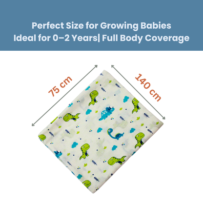 Little Dino World Baby Muslin Towel Set (120 x 100 cm) + 2 Free Wipes (10x10 inch)