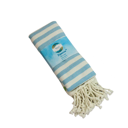 Premium Cotton Bath Towel 150 x 75 cm | Pack of 1 (Sky Blue & Green Stripes)