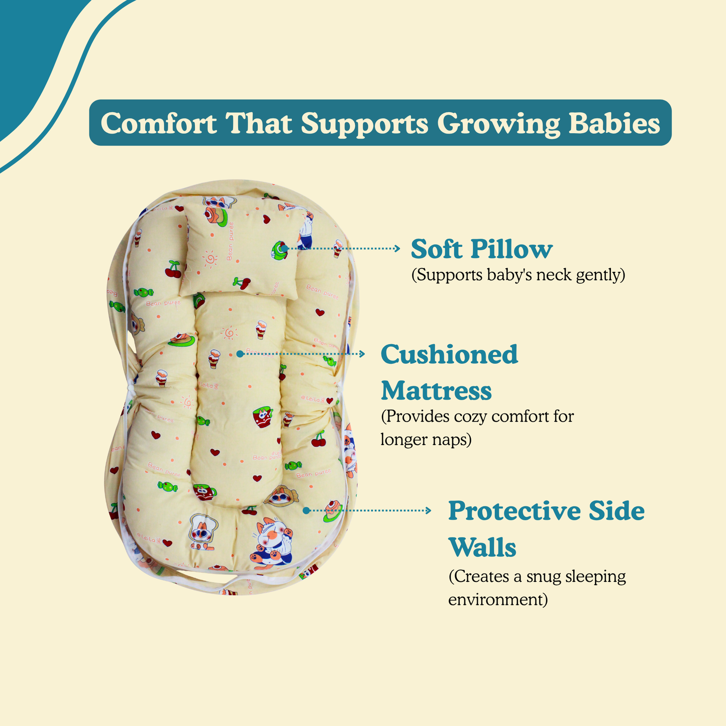 Teddy Dreams Premium Cotton Baby Bedding Set with 360° Mosquito Net | (75 × 45 cm)