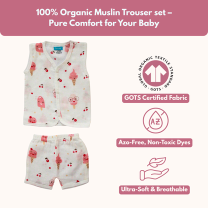 Cherry Popsicle Muslin Trouser Set | Pack of 1 | 3-6 Month