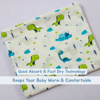 Little Dino World Baby Muslin Towel Set (120 x 100 cm) + 2 Free Wipes (10x10 inch)