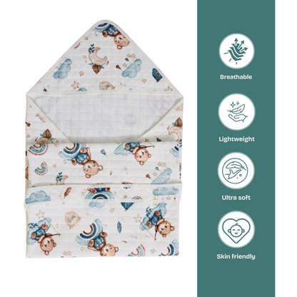 Little Sailor Print – Muslin Quilted Hooded Blanket with Belt | 85 x 85 cm | Pack of 1