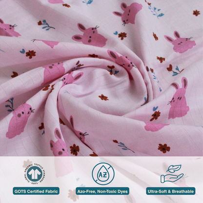 Blush Bunny 100% Organic Muslin Baby Bath Towel (100 × 70 cm)