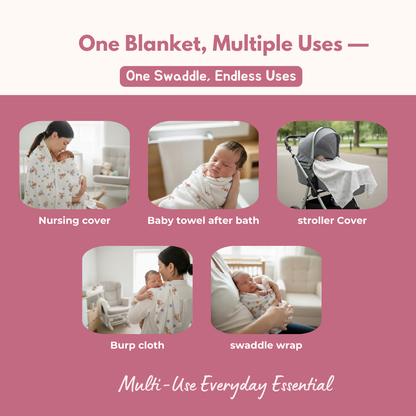 Muslin Swaddle Blanket for Newborn Baby (120 x 100 cm, Bear & floral printed , Pack of 1)