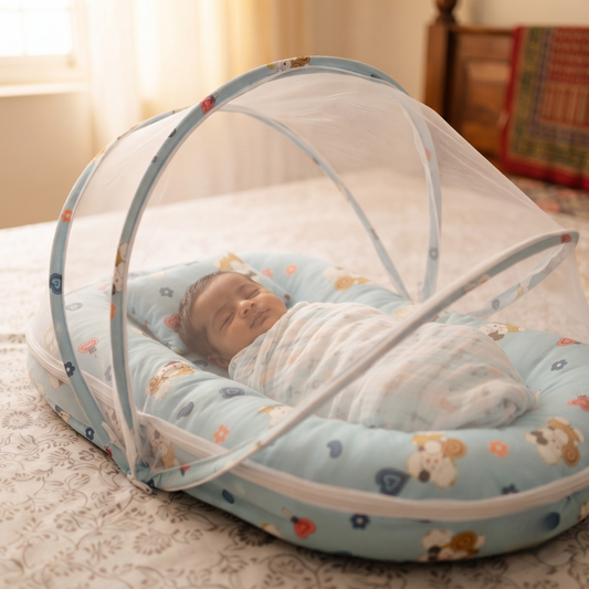 Little Elephant Premium Cotton Baby Bedding Set with 360° Mosquito Net | (75 × 45 cm)