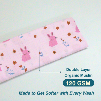Blush Bunny 100% Organic Muslin Baby Bath Towel (100 × 70 cm)