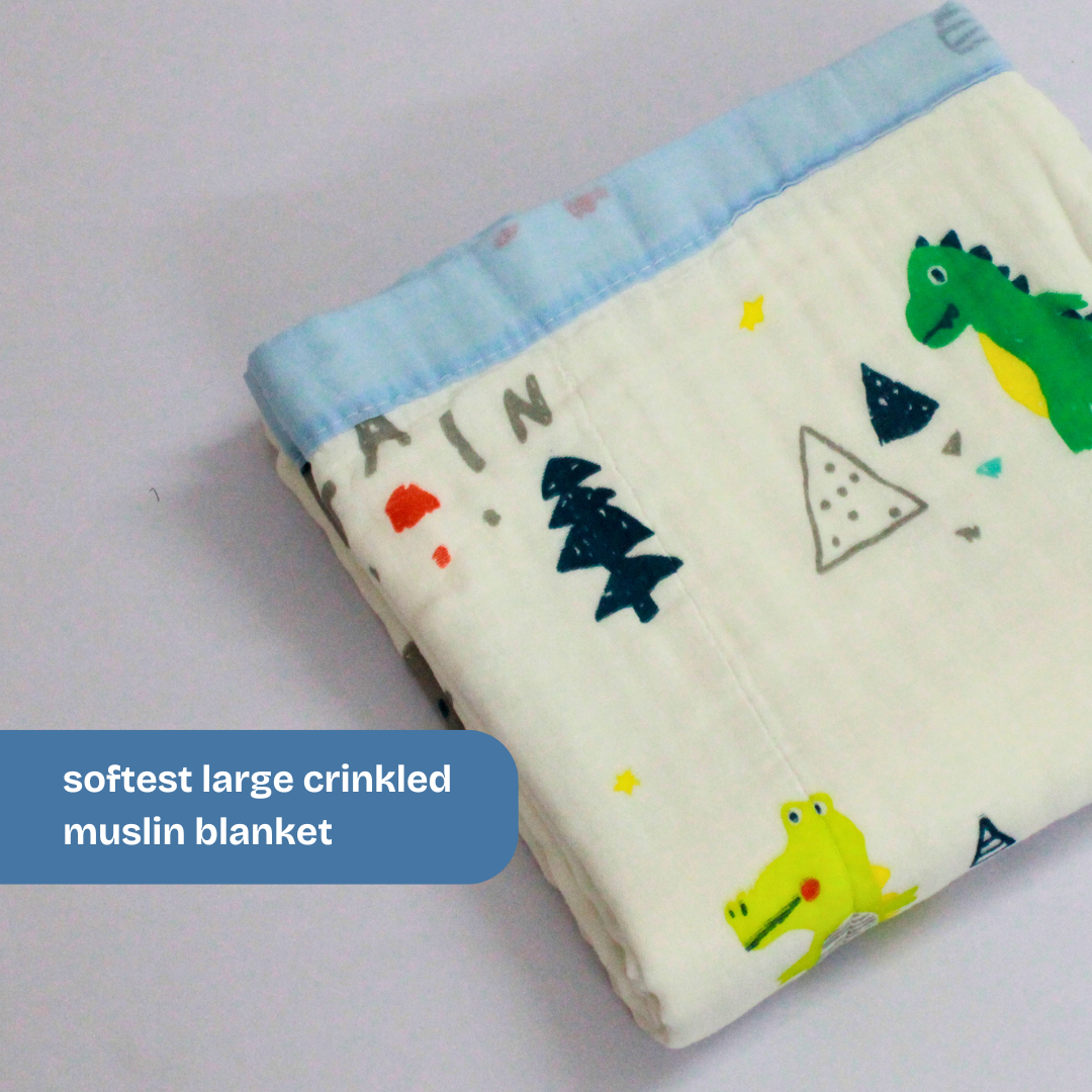 6 Layer Dino Adventure Print Baby Blanket 110x100 cm - Pack of 1