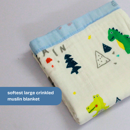 6 Layer Dino Adventure Print Baby Blanket 110x100 cm - Pack of 1