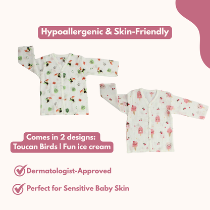 Organic Muslin Sleepsuit | Full Sleeve Top & Pant (Pack of 2, Fun icecream & Toucan Bird Print)