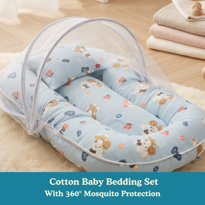 Little Elephant Premium Cotton Baby Bedding Set with 360° Mosquito Net | (75 × 45 cm)