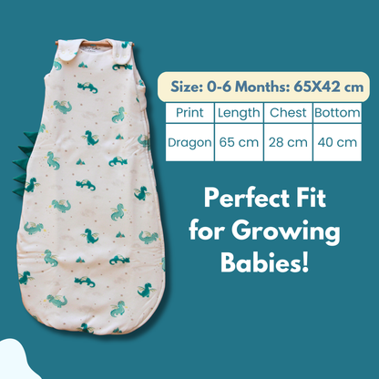 Organic Cotton Baby Sleep Sack 1.5 TOG, Pack of 1 – Dragon Adventure