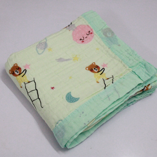 6 Layer Mint Teddy Muslin Baby Blanket 110x100 cm - Pack of 1