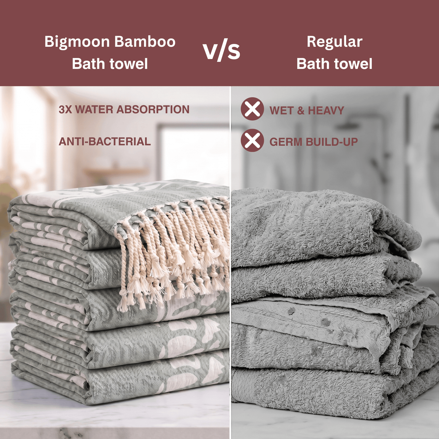 grey Bamboo Bath Towel 190 x 95 cm - 380 GSM | Pack of 1