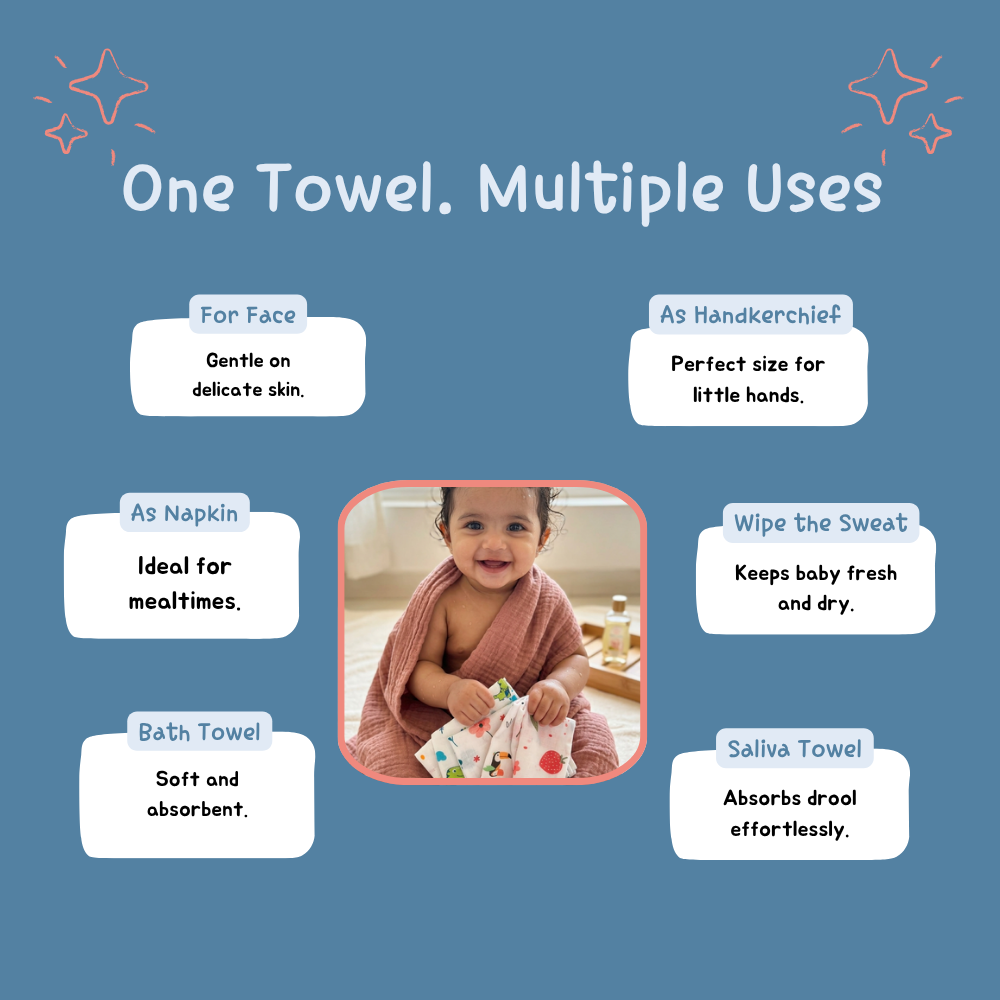 100% Organic Muslin mauve pink Baby Bath Towel (110 x 75 cm) + Get 5 Printed Muslin Wipes Free (12 x 12 Inches)