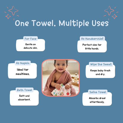 100% Organic Muslin mauve pink Baby Bath Towel (110 x 75 cm) + Get 5 Printed Muslin Wipes Free (12 x 12 Inches)