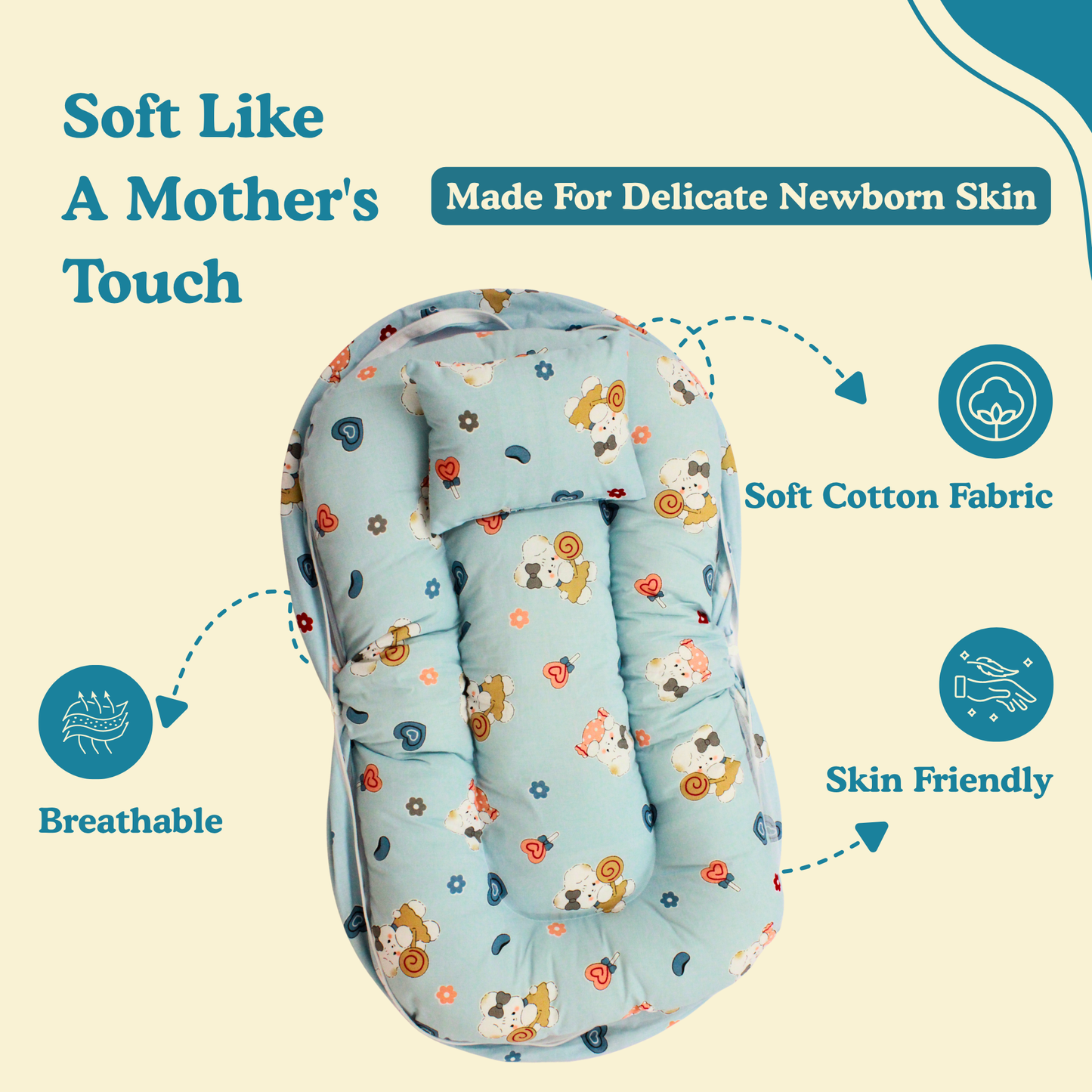 Little Elephant Premium Cotton Baby Bedding Set with 360° Mosquito Net | (75 × 45 cm)
