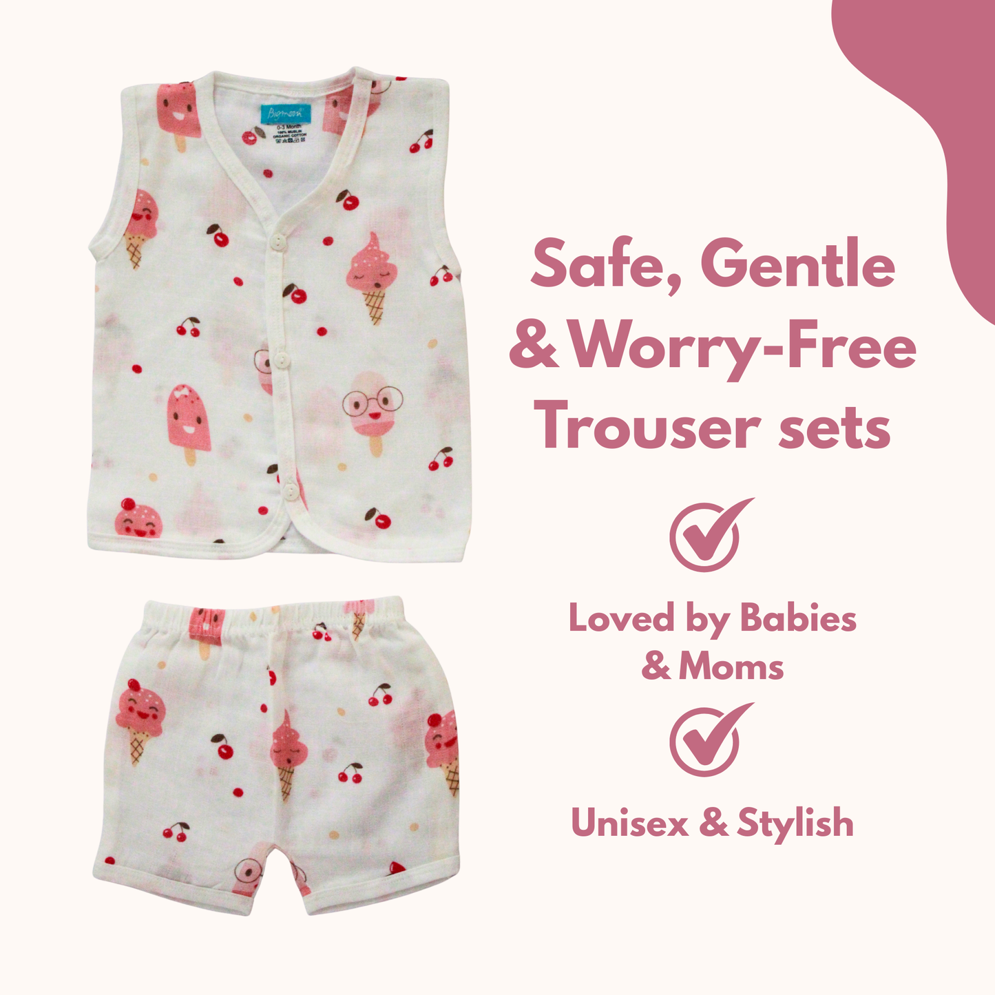 Cherry Popsicle Muslin Trouser Set | Pack of 1 | 3-6 Month