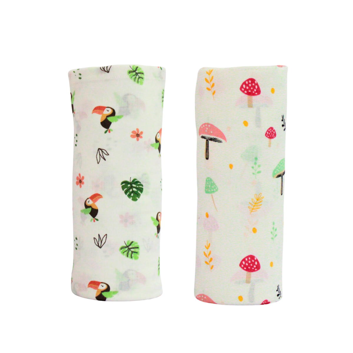 Bird & Mushroom 100% GOTS Certified | Double Layer Muslin Swaddle (75 x 75 cm, Pack of 2)