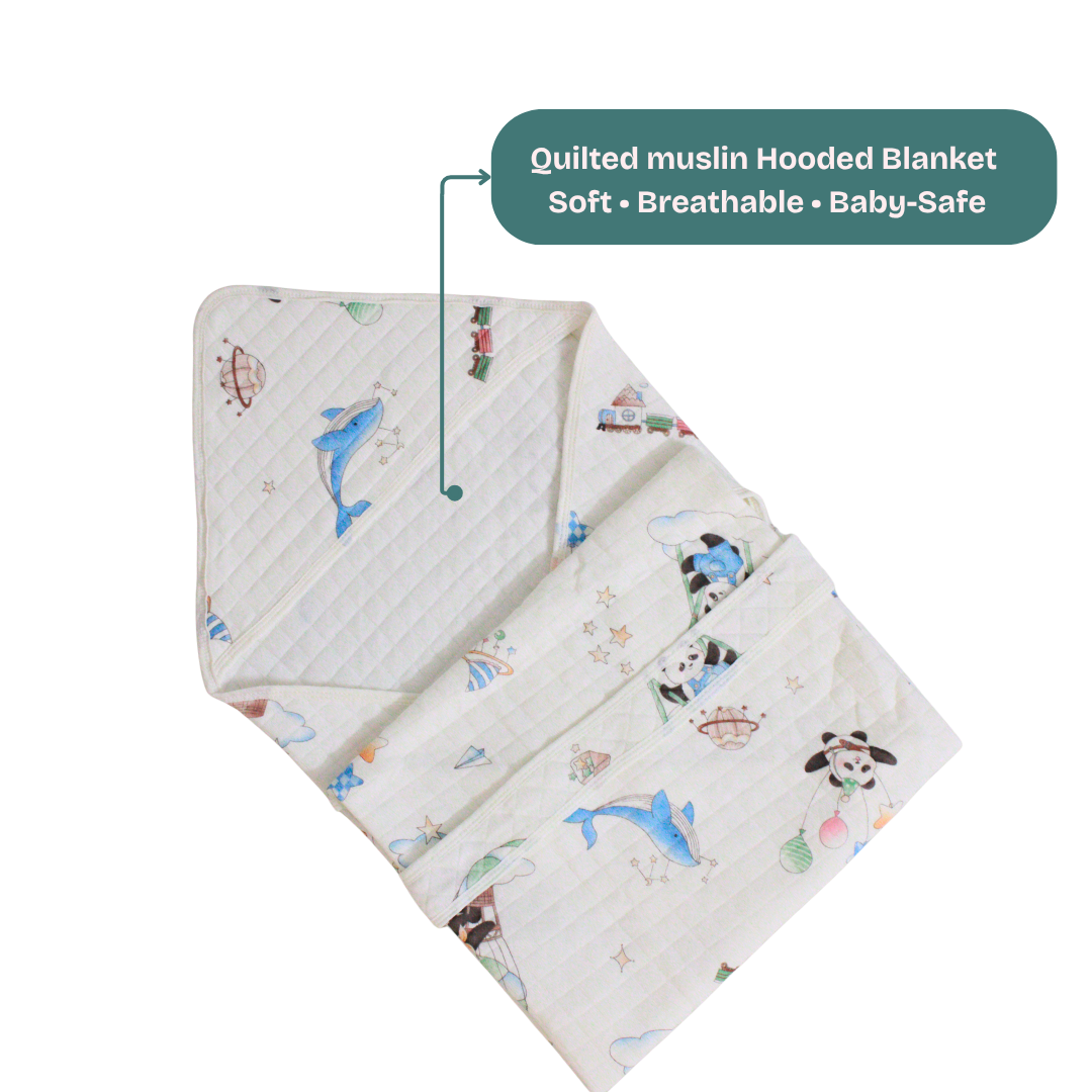 Dreamy cute Print – Muslin Quilted Hooded Blanket with Belt | 85 x 85 cm | Pack of 1 (Copy)