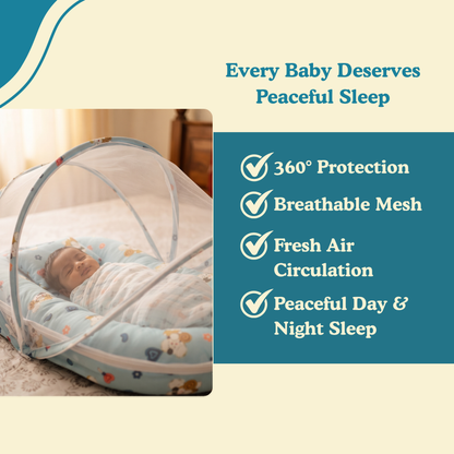 Little Elephant Premium Cotton Baby Bedding Set with 360° Mosquito Net | (75 × 45 cm)