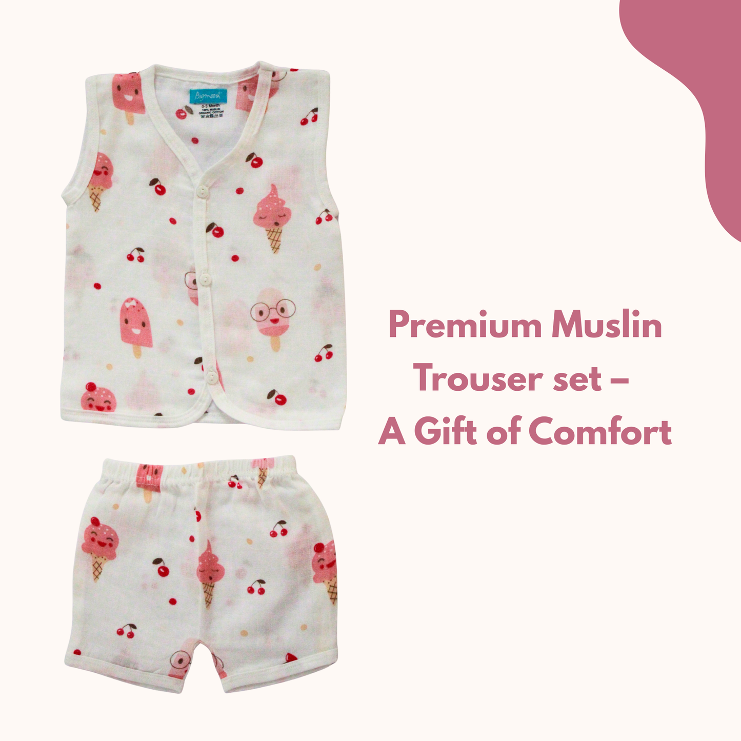 Cherry Popsicle Muslin Trouser Set | Pack of 1 | 3-6 Month